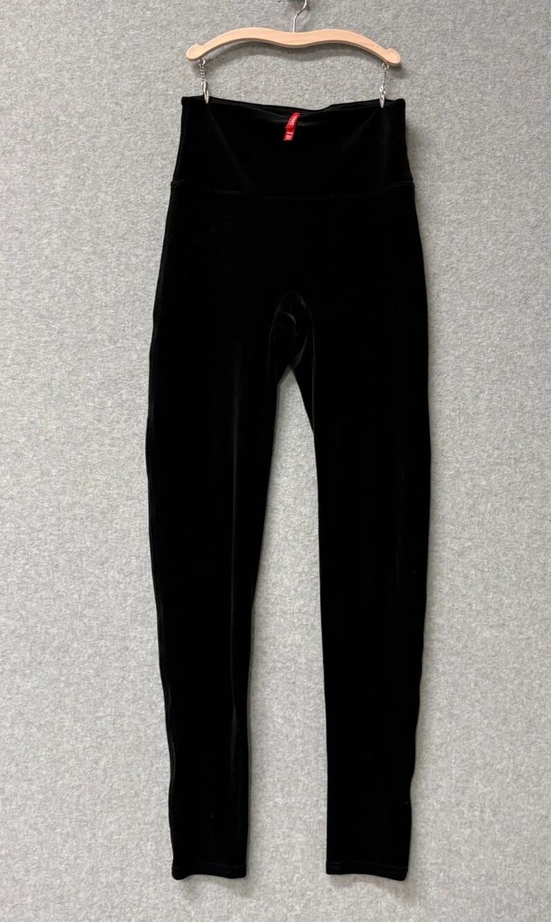 SPANX Velvet Leggings M Black Shaping Pull-On Stretch Mid Rise Lounge